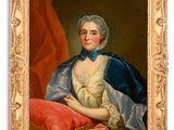 portrait of a lady in a blue cloak and white dress