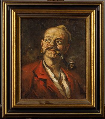 un tableau représentant un homme avec une pipe à la bouche