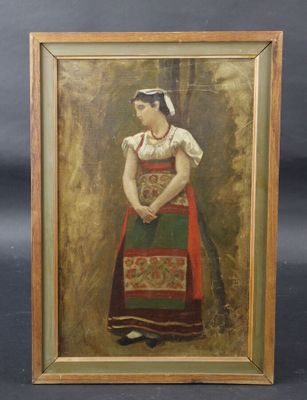 École française XIXe "La belle italienne", huile sur toile