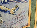 a painting of a man laying on the ground next to a tree
