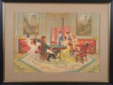 painting of a group of people sitting around a table in a room