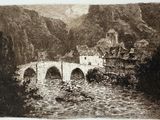 an image of a drawing of a bridge over a river