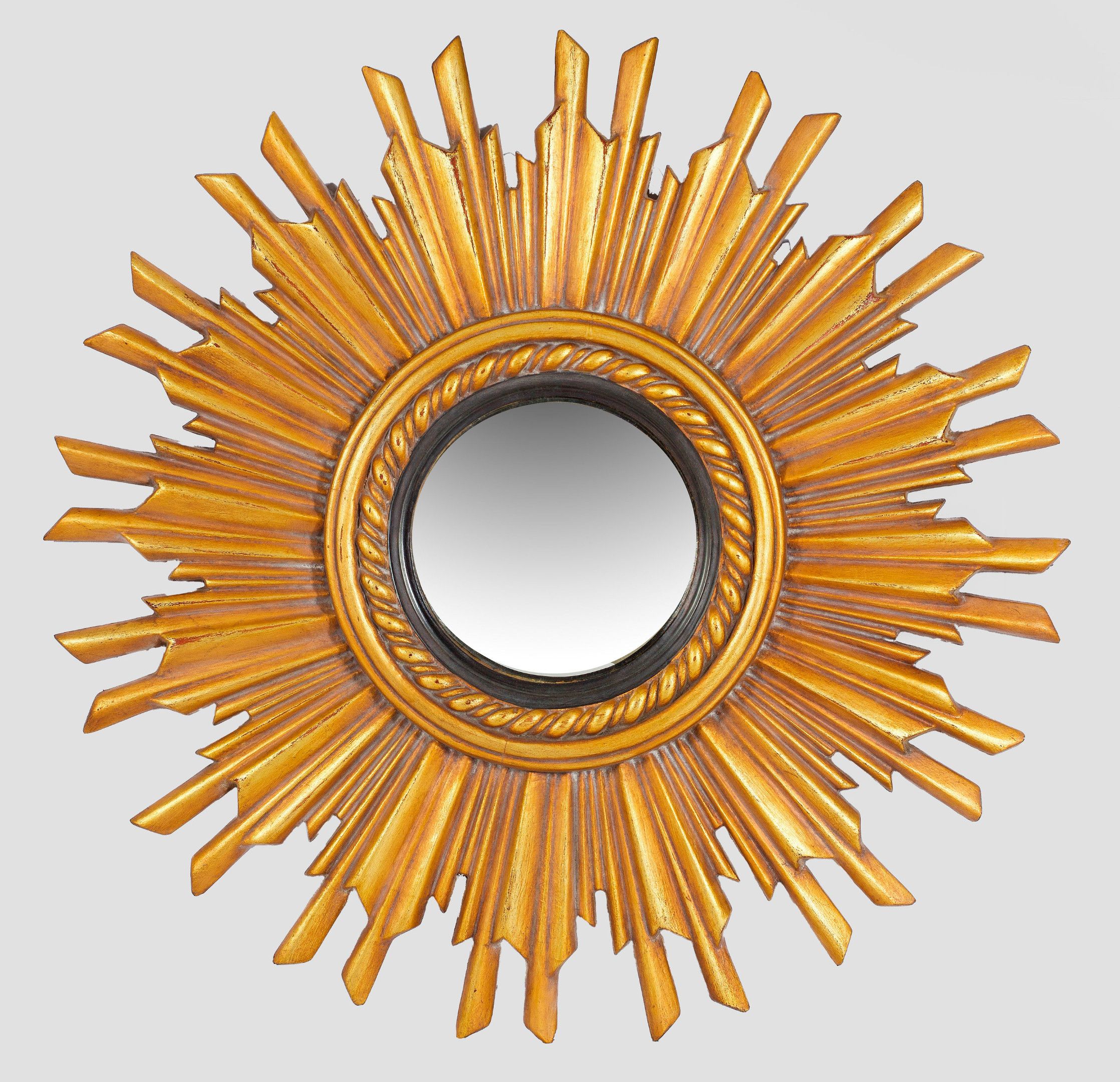Großer Sonnenspiegel Holz, goldfarben und teilw. schwarz lac…