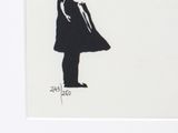 an image of a black and white drawing of a girl holding a umbrella