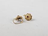 an image of a pair of gold earrings with garnets on them