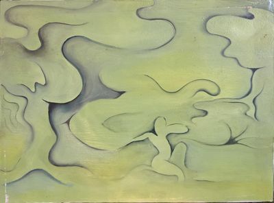 painting of a painting of a woman and a horse in a field