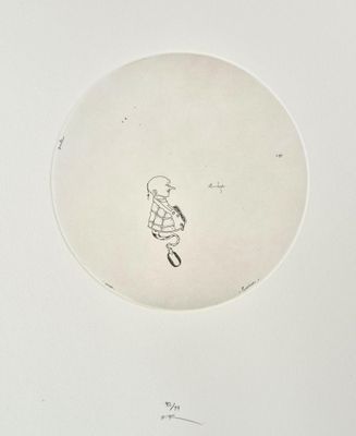 a drawing of a man riding a bike on a white surface