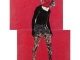 tableau représentant une femme portant un chapeau rouge et une veste noire