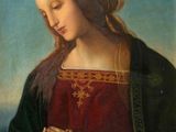 an image of a painting of a woman holding a rosary