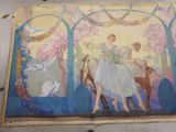 a painting on the wall of a building depicting a woman and a deer