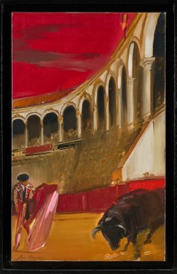 tableau représentant un taureau et un torero lors d'une corrida