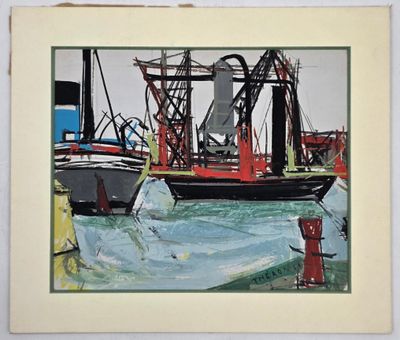 a picture of a painting of a boat in the water