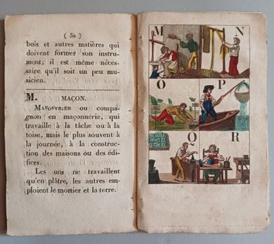 an open book with a picture of people on it
