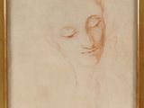 an image of a drawing of a woman ' s face in a gold frame