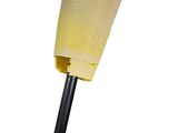 a close up of a black and yellow umbrella on a white background