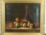 painting of a still life of apples, pears, and a pitcher
