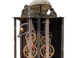 a clock that is sitting inside of a metal box