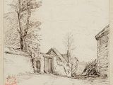 une illustration représentant une maison et des arbres sur une colline