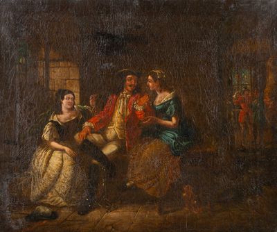 une image représentant un tableau où l'on voit deux femmes et un homme dans une pièce