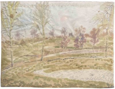 une image d'une peinture d'un paysage avec des arbres