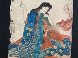a painting of a woman sitting on a rug in a room