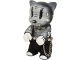 a black and silver cat figurine with a chain around it ' s neck