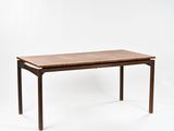 the table is made of wood and has a wooden top