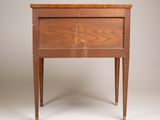 an image of a small wooden table with a drawer on top of it