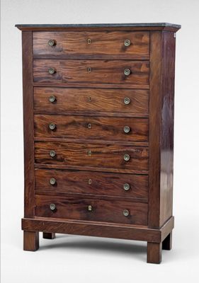 a wooden chest of drawers with five drawers on each side