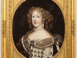 portrait of a lady in a gold frame with a pearl necklace