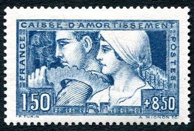 a stamp with a picture of a man and woman on it