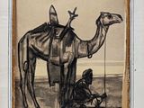 dessin représentant un homme assis sur un chameau muni d'une selle