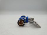 a close up of a metal pipe with a blue end