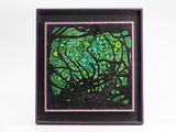painting of a tree with green leaves in a purple frame