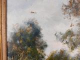an oil painting of a man riding a horse down a dirt road