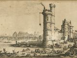 dessin représentant une vue d'une ville avec une tour en son centre