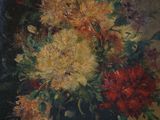 a painting of flowers in a vase on a table
