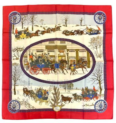 HERMES Paris Carré en twill de soie imprimée titré "L'hiver … - Photo 1