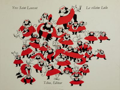 dessin humoristique représentant un groupe de personnes vêtues de rouge et de noir