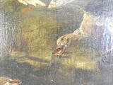 un tableau représentant un oiseau en train de manger un poisson dans l'eau