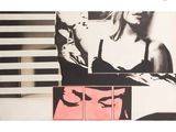 a painting of a woman in a bra top on a wall