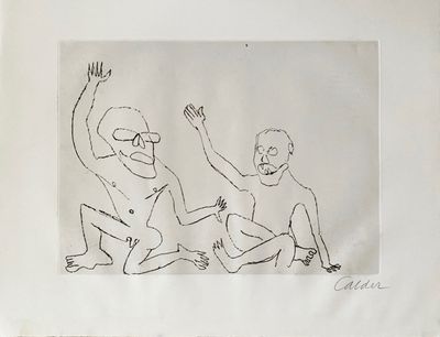 un dessin représentant un homme et une femme assis par terre