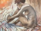 un tableau représentant une femme nue assise sur un lit