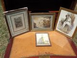 three framed pictures of a woman sitting in a chair