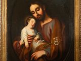 painting of a man holding a baby in his arms