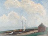 l'image d'une peinture représentant un bateau dans un plan d'eau