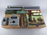 a lot of toy trains on display on a table