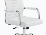white leather office chair with chrome base and armrests