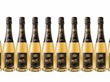 six bouteilles de champagne en ligne sur fond blanc