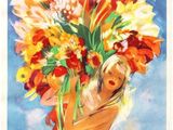a painting of a woman holding a bouquet of flowers
